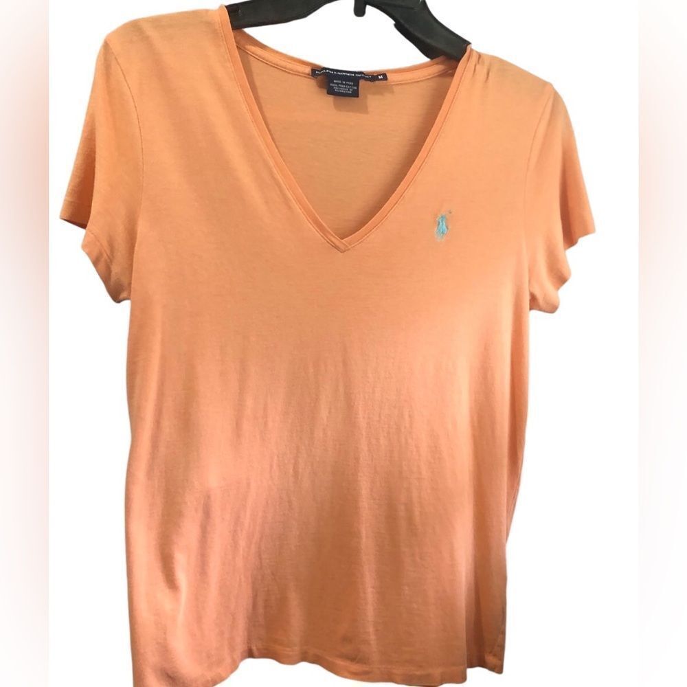 💕5️⃣for25 Ralph Lauren sport v neck orange tee size medium